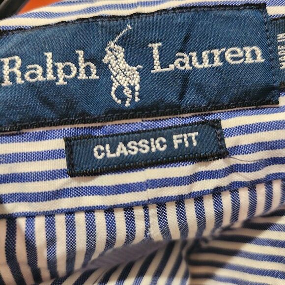 Polo Ralph Lauren Shirt Men Size 34-35 Classic Fit Blue Striped Button Down - Picture 7 of 10